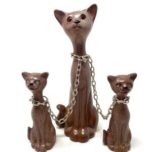 Vintage MCM Cat Family Figurines – Mother & 2 Kittens with Rhinestone Eyes